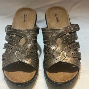 Clarks Metallic Brown Slide Sandals